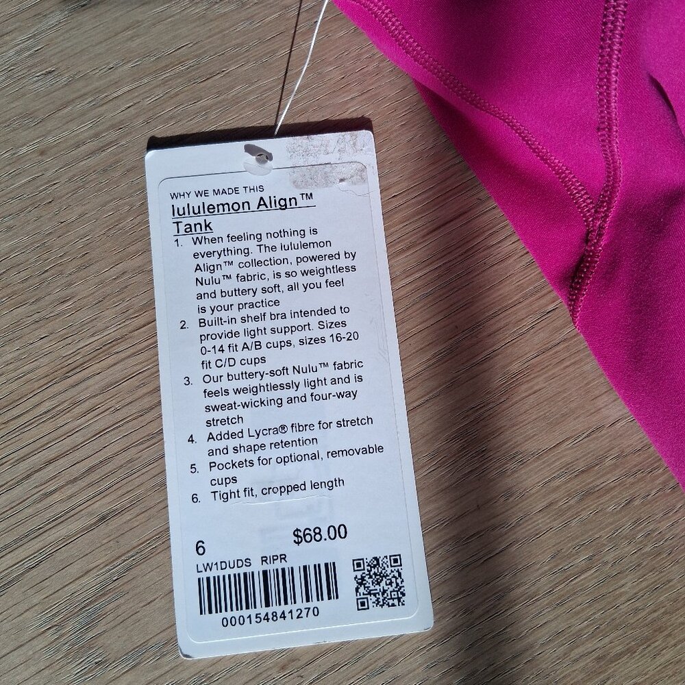 Lululemon Align Cropped Tank- Size 6- Ripened Raspberry - Picture 4 of 9